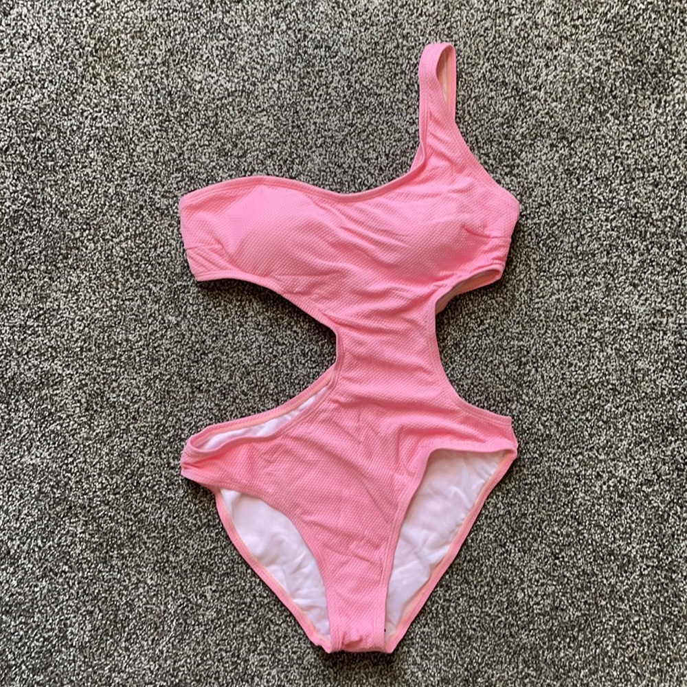 Pink One Shoulder Cut Out One Piece Swimsuit - Picture 8 of 8